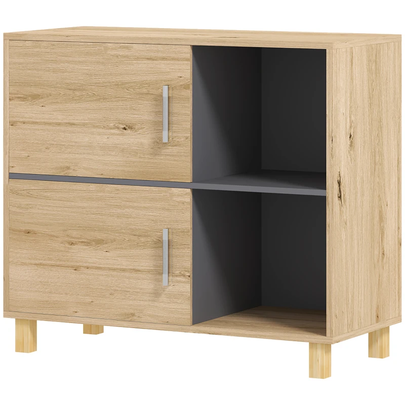 HOMCOM Mobiletto per il Bagno, Mobile di Archiviazione con Vani Aperti e Armadio, 80 x 35 x 70 cm, Legno Naturale