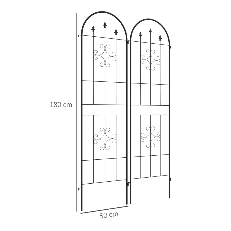 Outsunny Conjunto de 2 enrejados de jardín, soporte para plantas trepadoras en acero, 50x180 cm, Negro