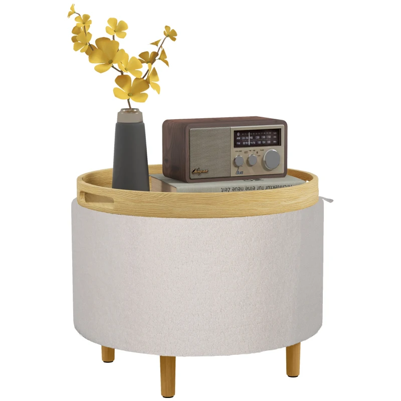 HOMCOM Pouf Imbottito con Spazio Nascosto e Coperchio Ribaltabile, 56 cm x 56 cm x 42 cm, Bianco