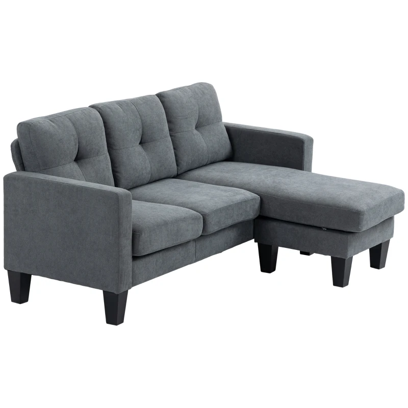 HOMCOM Sofá esquinero 3 Plazas chaise longue reversible izquierda o derecha sala gran confort respaldo capitonado Gris