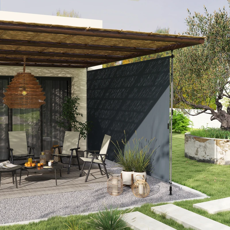 Outsunny Auvent à serrage avec manivelle réglable en hauteur, auvent à bras articulé sans perçage de 400 cm de large, gris foncé