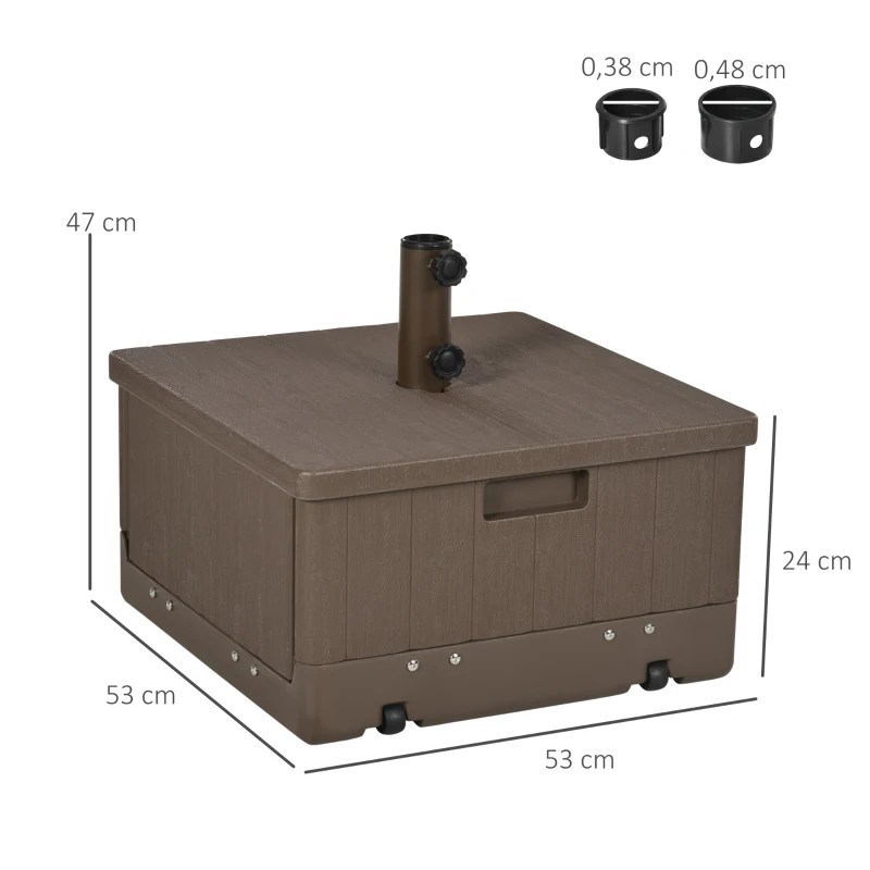 Outsunny Pie de parasol base de lestage sombrilla mesa auxiliar jardinera con drenaje ruedas asas PE y metal marron