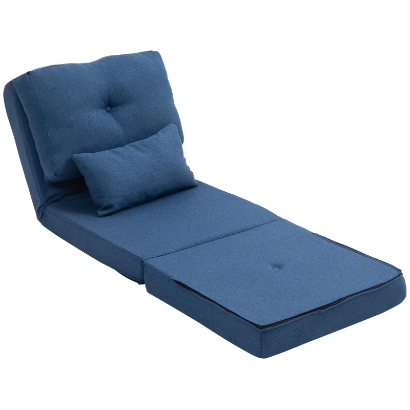 HOMCOM Poltrona Letto, Divano Letto Trasformabile, Poltrona 1 Posto, con 1 Cuscino e Schienale Regolabile, Blu Scuro