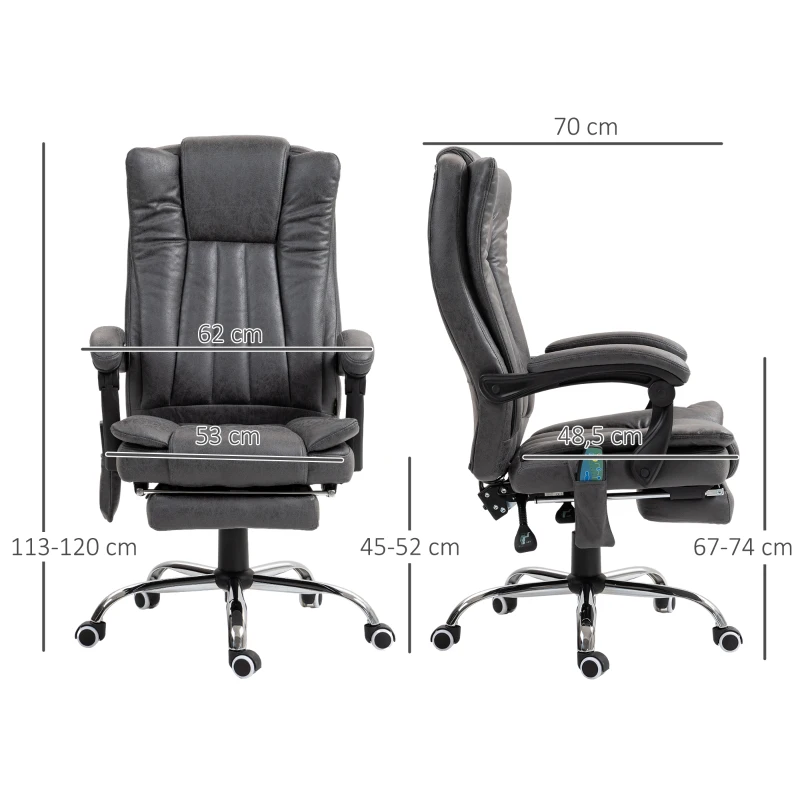 Vinsetto Silla de Oficina Ejecutiva con Función de Masaje y Calor Reposapiés Ajustable Hasta 120 kg Gris