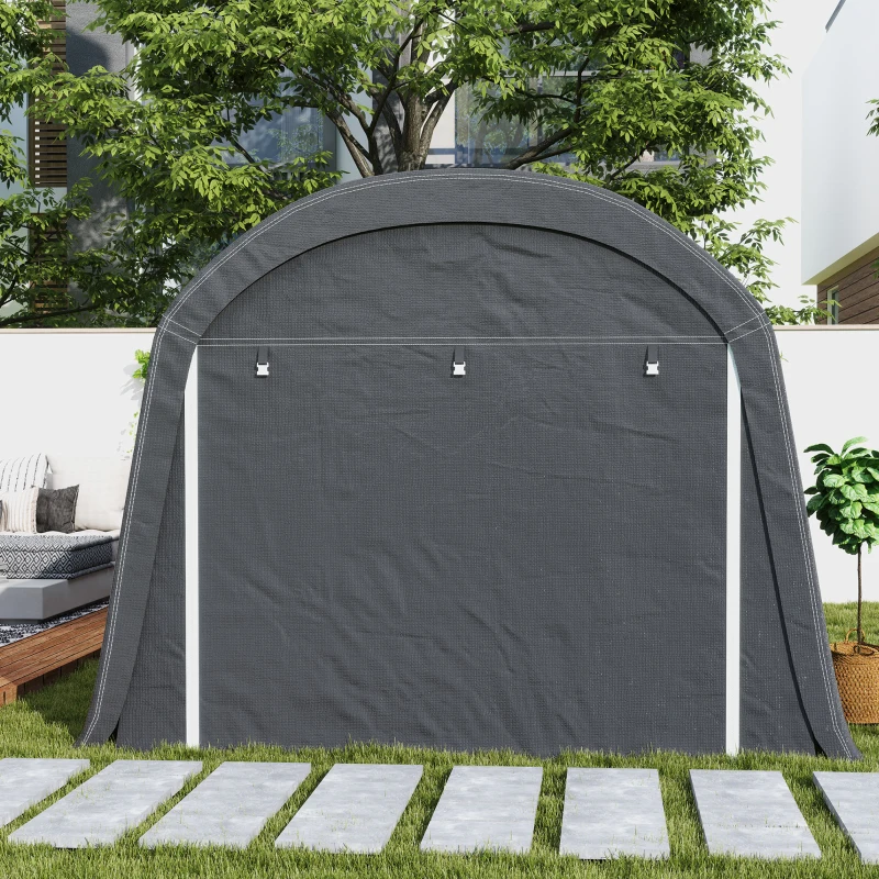 Outsunny Remise de jardin avec bâche en plastique, tente à outils, garage facile à monter, 300L x 600l x 230H cm, Gris foncé