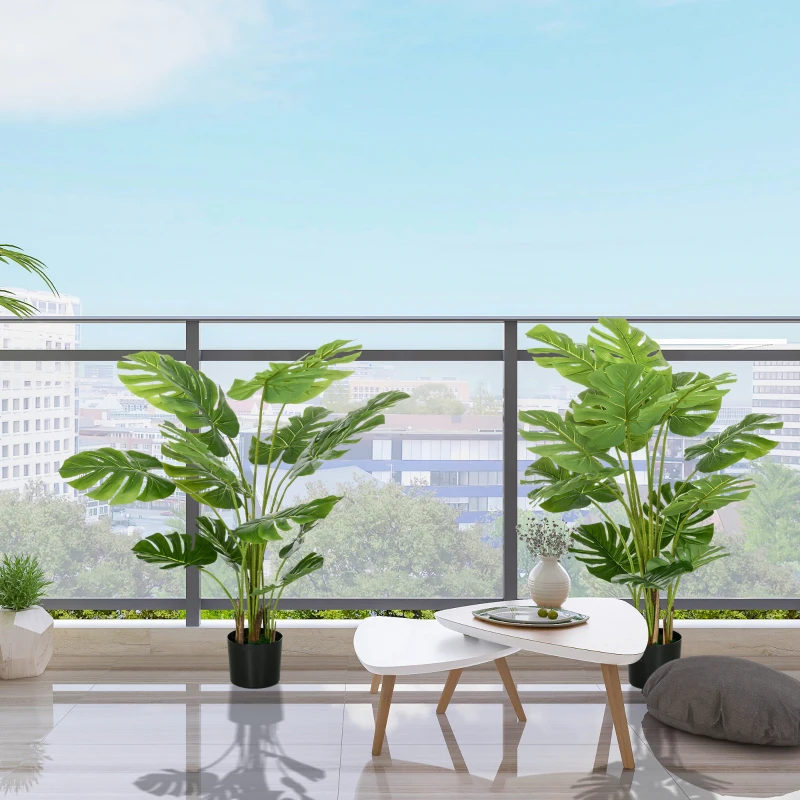 HOMCOM Set di 2 Piante Artificiali Monstera Deliciosa con Vaso Incluso, Altezza 120 cm, per Interno, Decorazione