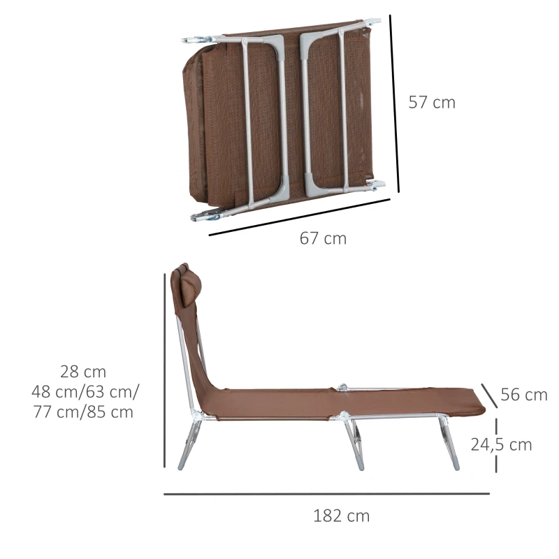 Outsunny Sonnenliege Liegestuhl verstellbar klappbar mit Kissen Rückenlehne in 5 Stufen einstellbar braun