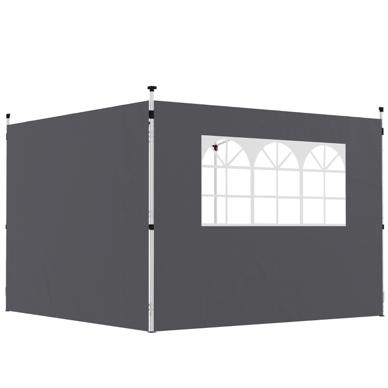Outsunny Seitenteile für Gartenpavillon 3 x 3 m Pavillonseitenwände mit Fenster Set aus 2 Stück Oxford Dunkelgrau