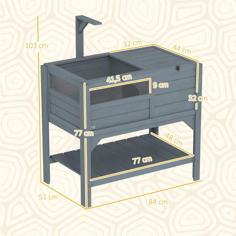 PawHut Casa recinto para tortugas elevado con estante de almacenamiento en madera de pino - 103x84x51 cm
