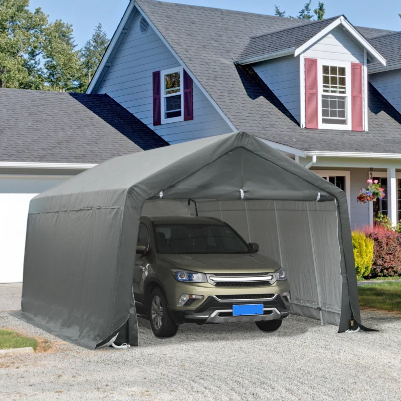 Outsunny Tenda per Auto 6L x 3,6l x 2,75H m, Struttura in Robusto Acciaio Zincato, Rivestimento in PE ad Alta Densità 195 g/m², Impermeabile, Anti-UV, Grigio
