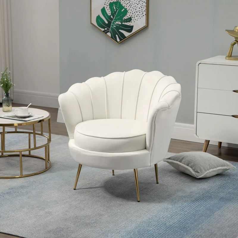 HOMCOM Vintage-Design-Sessel gepolstert in Samt, 79x77x77cm, Creme