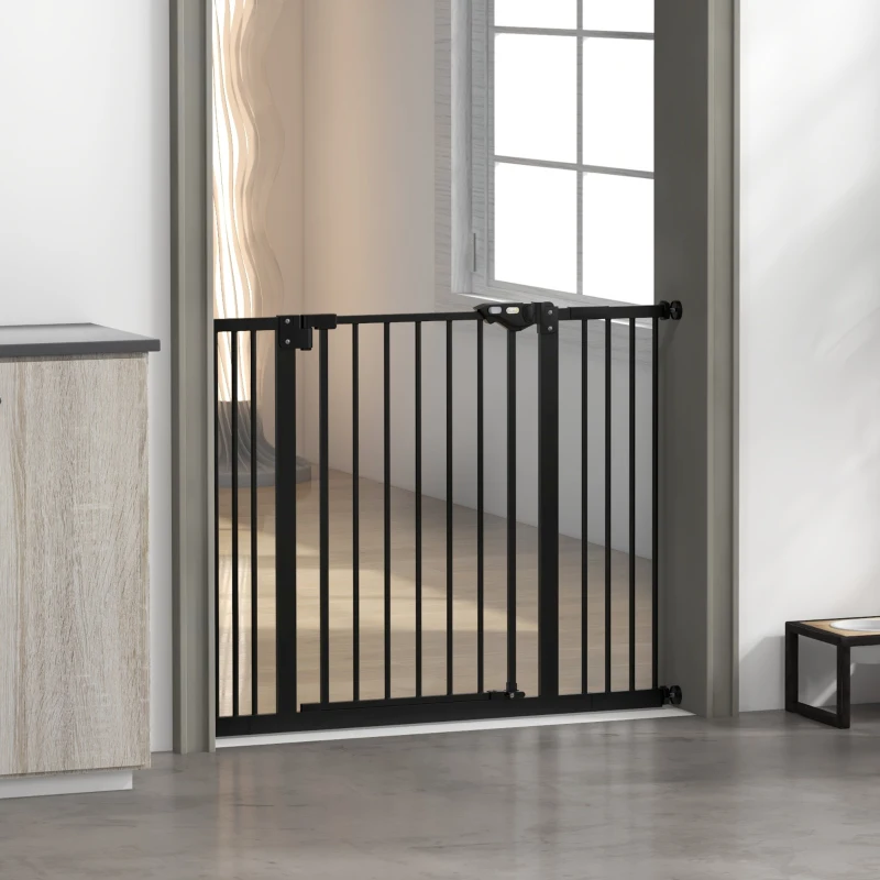 PawHut Hundegitter mit 2 Erweiterungen, Breite einstellbar bis 100 cm, Selbstschließend, Schwarz