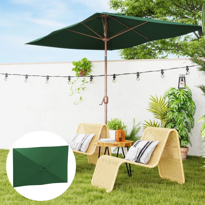 Outsunny Ersatz-Überdach für Rechteckige 3x2 m Sonnenschirme mit 6 Streben, Polyester UV 50+ Schutz, Grün