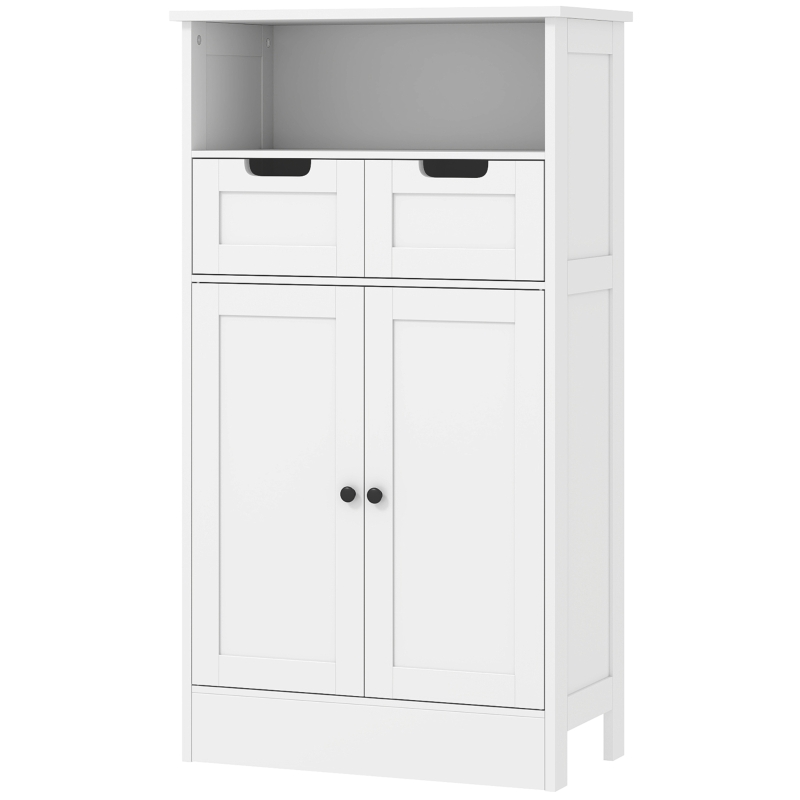kleankin Mobiletto da Bagno con 2 Cassetti, Porta, 60 x 30 x 109 cm, Bianco