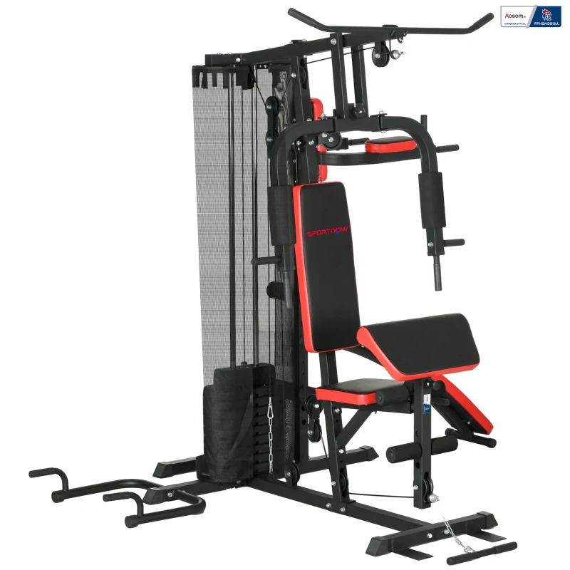 Multifunktionale Fitness-Trainingsstation, 10 Gegengewichte, 65 kg, mit Metallschutznetz
