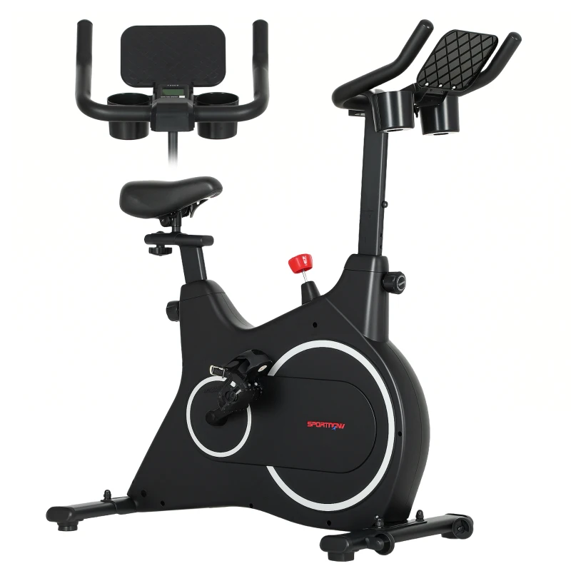 SPORTNOW Bicicleta Estática para Casa, Bicicleta de Fitness con Monitor LCD, Soporte para Tableta, Portabotellas, Asiento Cómodo