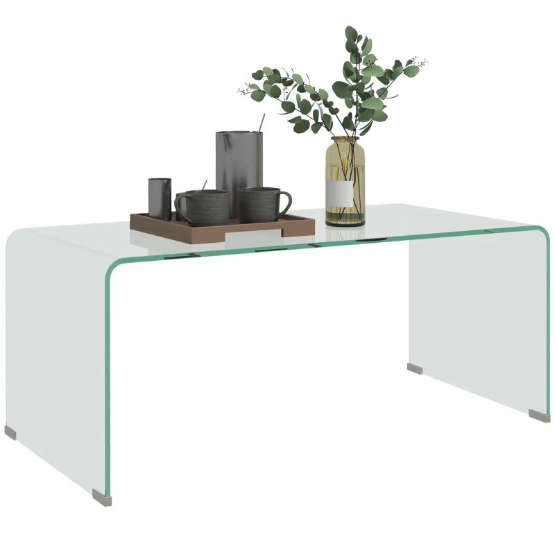 HOMCOM Tavolino da Caffè in Vetro Tavolino da SaSet Rettangolare Design Moderno in Vetro Temperato con Bordi Arrotondati Sicuro Trasparente