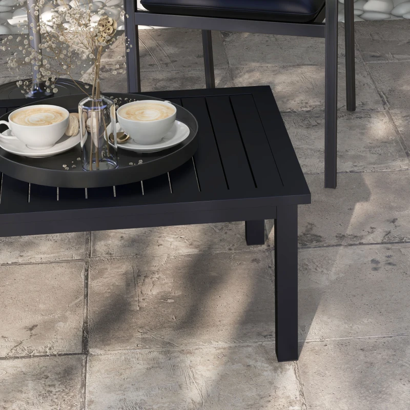 Outsunny Mesa de centro rectangular tablero de listones para interior/exterior de aluminio, 100x60x37 cm Negro