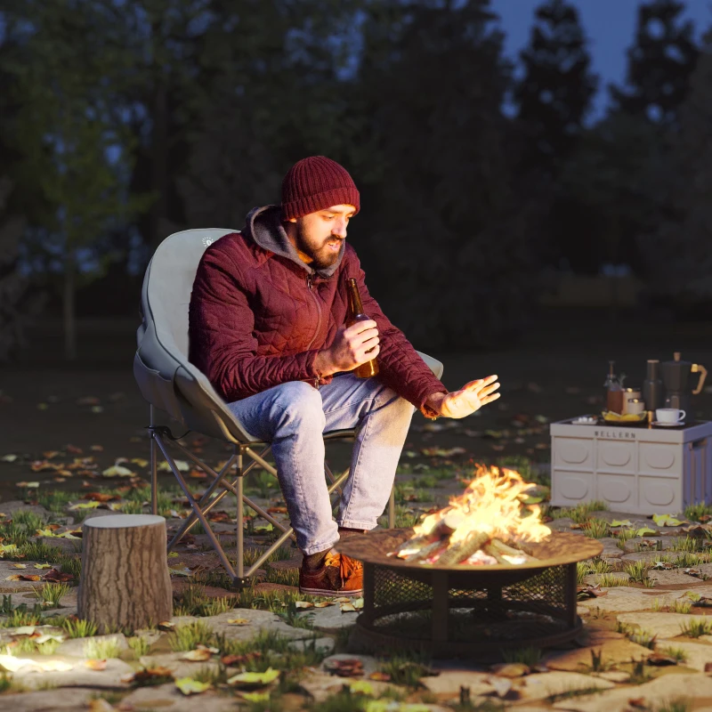 Outsunny Składane krzesło kempingowe z boczną kieszenią, torbą, poduszką do 120kg, Ciemnoszary