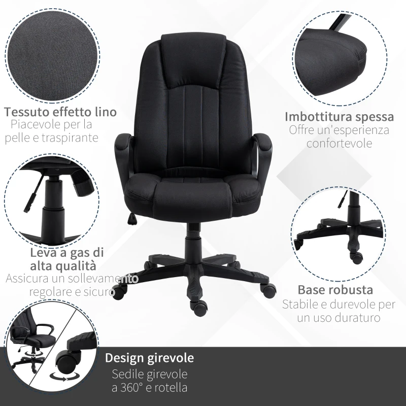 Fauteuil de Massage de Bureau Vinsetto à Hauteur Réglable, 60x74x106-116cm, Noir