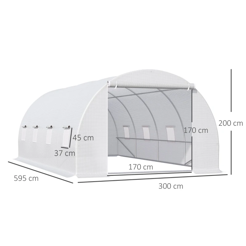 Outsunny Serra da Giardino a Tunnel Per Piante, Struttura in Metallo e Copertura in PE, 6x3x2m, Bianco