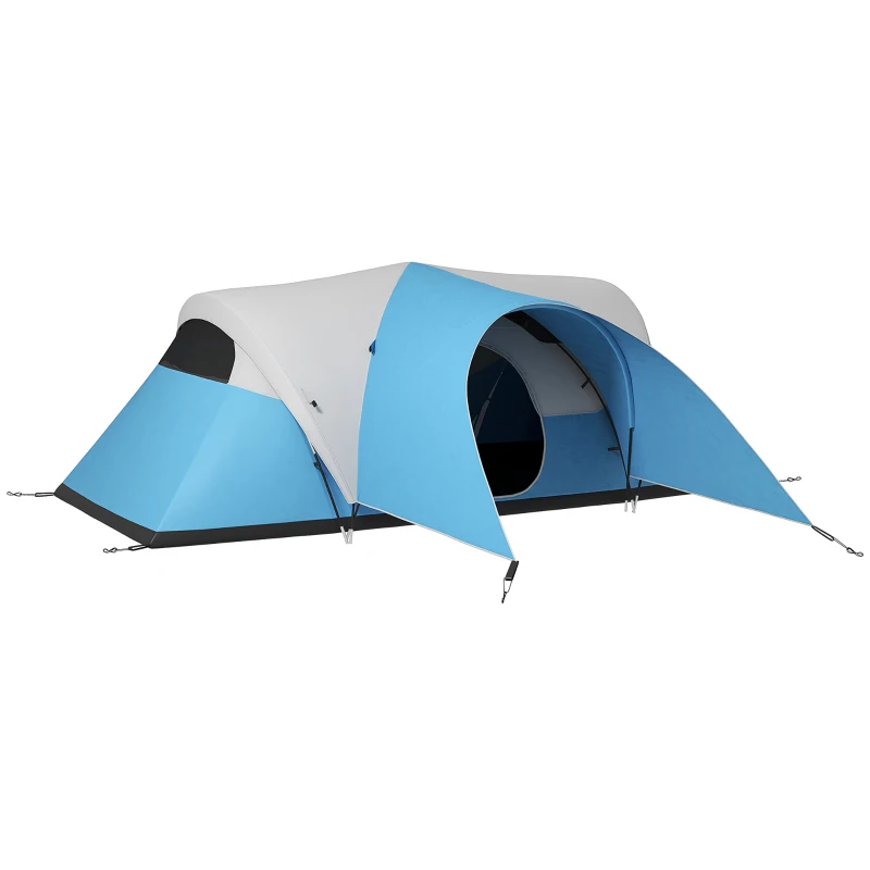Outsunny Tente de Camping pour 5-6 Pers., Tente Familiale, Imperméable, avec Auvent, 550L x 300l x 198H cm, Bleu