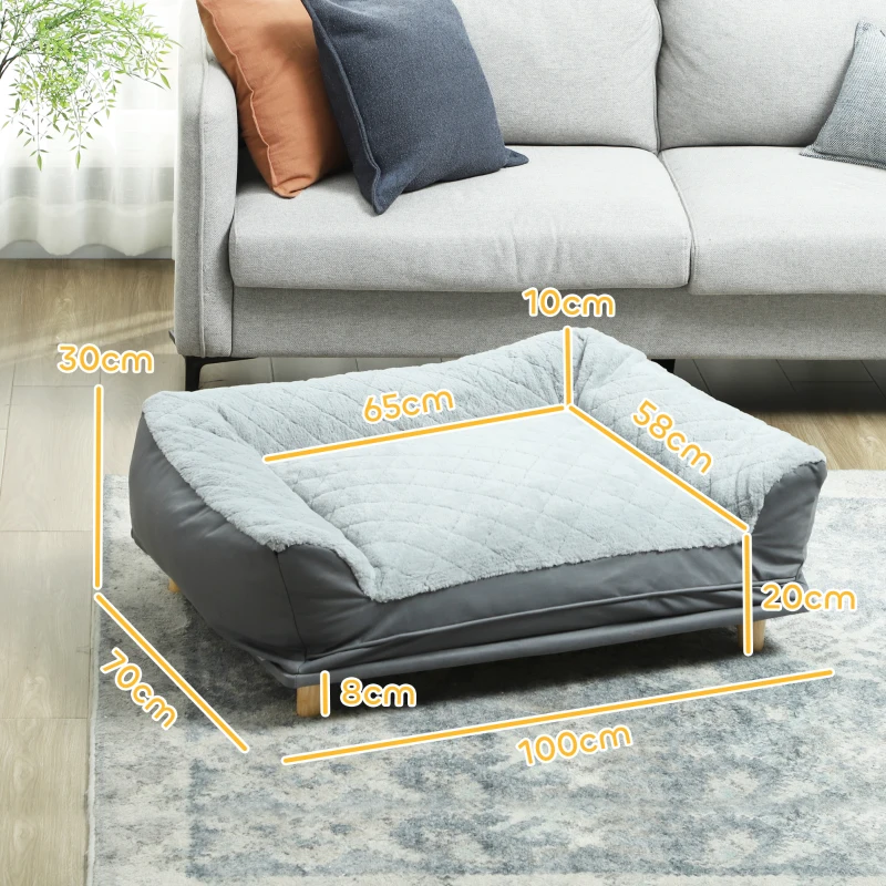 PawHut Sofá para perro sillón perro funda extraíble funda extraíble y lavable patas de madera de pino 100x70x30 cm Gris