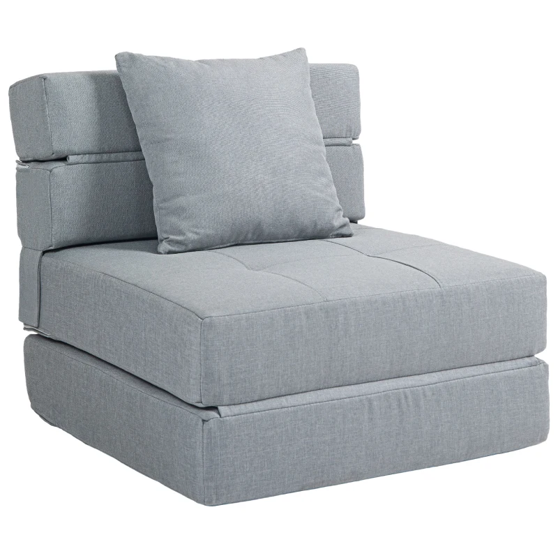 HOMCOM Poltrona letto convertibile singola poltrona 1 posto con 1 cuscino removibile, tessuto grigio chiaro
