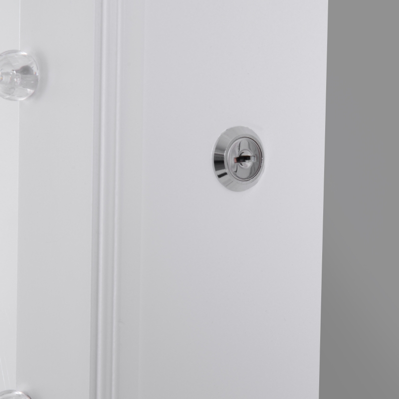 HOMCOM Schmuckschrank Schmuckkoffer Verstellbarer Spiegel 20 LED-Lichter, Holz, Weiß, 40x37x146 cm