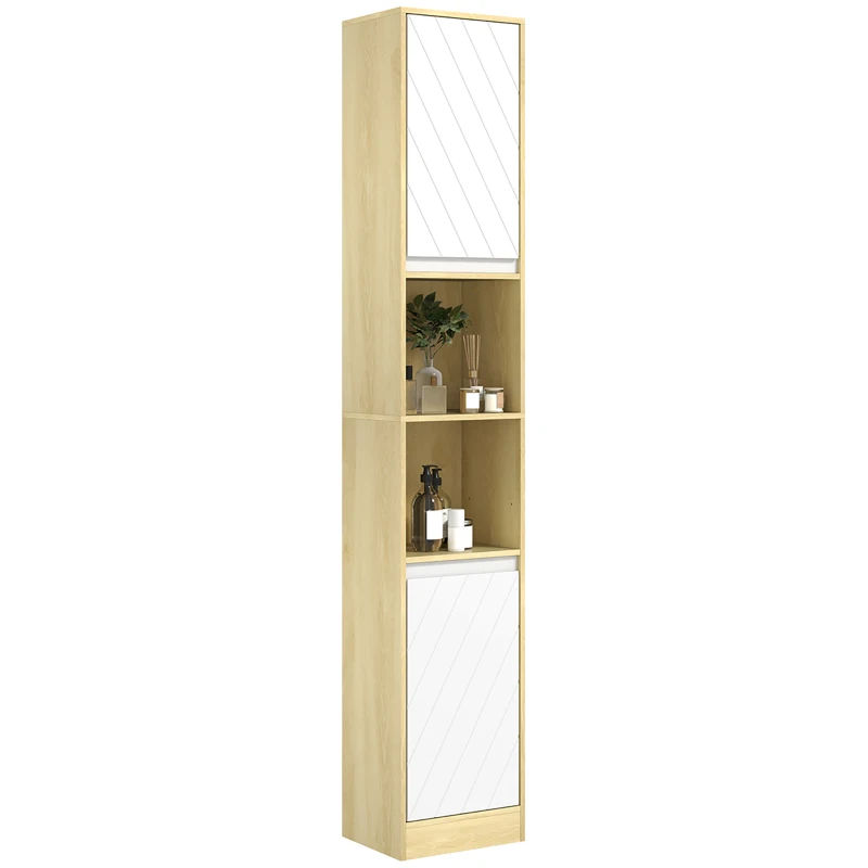 HOMCOM Badezimmersäule aus Holz mit 2 Schränken und Regalen, 30x24x170 cm, Eiche und Weiß