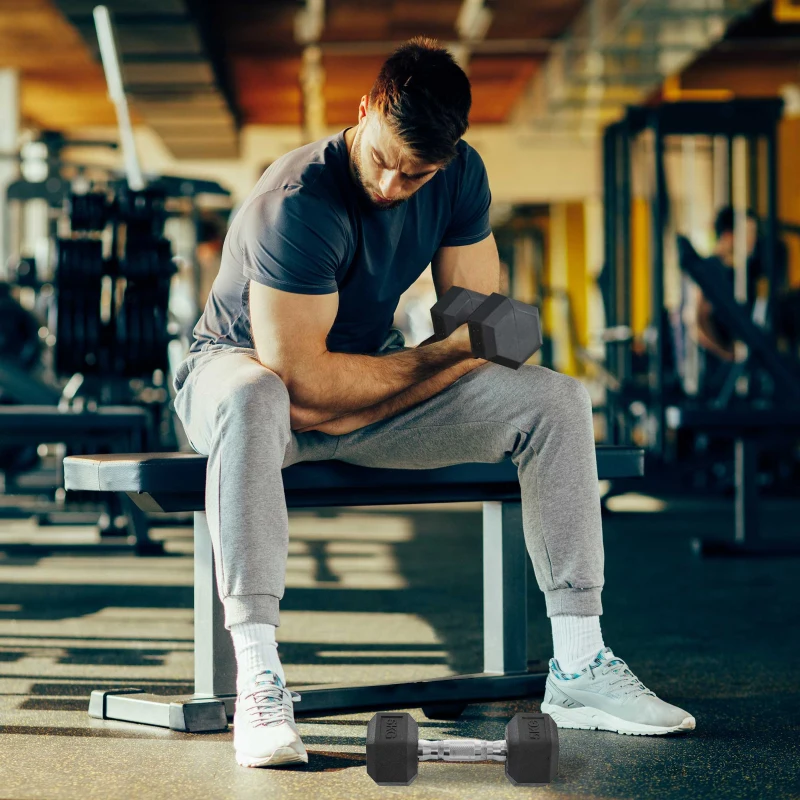 HOMCOM Conjunto de Mancuernas Cortas Total 10 kg - entrenamiento muscular & halterofilia - acero caucho Negro