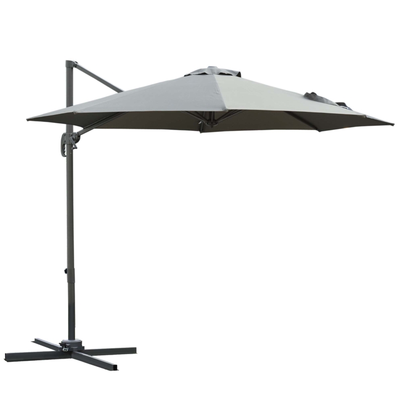 Outsunny Parasol desplazado octogonal inclinable parasol giratorio 360° con base en forma de cruz 8 varillas manivela incluida 3x2,5 m