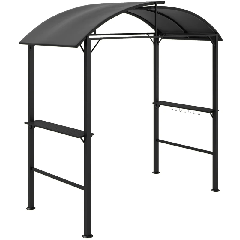 Outsunny Pavillon de barbecue, 2 tablettes latérales, Crochets, Cadre en acier, 1,1 x 2,3m, Gris foncé