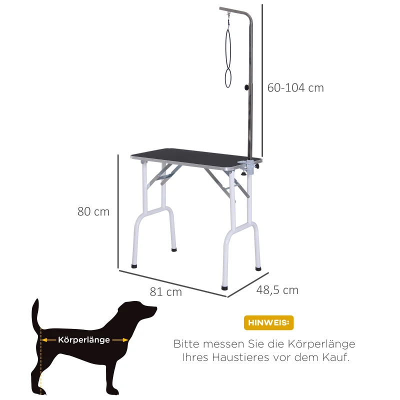 PawHut Mesa de Aseo Plegable Mesa de Corte Mesa de Cuidado para Perros Gatos Metal Negro 81x48,5x80 cm
