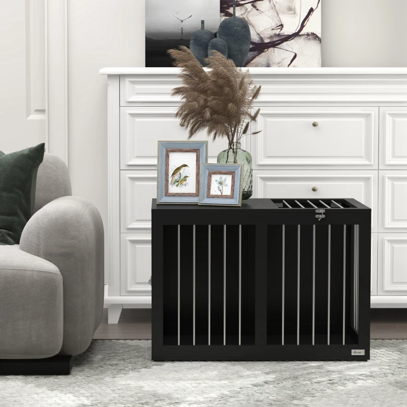 PawHut Gabbia per Cani Trasportino, 2 Porte Bloccabili, Griglie in Acciaio, 80 x 50 x 56,5 cm, Nero