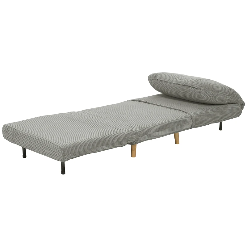 HOMCOM 2 en 1 Sillón Cama Ajustable con Reposacabezas Terciopelo de Cordón 82x89x83 cm Gris