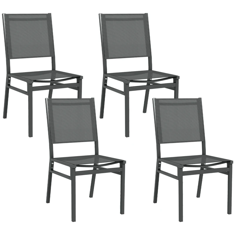 Outsunny Conjunto de 4 sillas de jardín en aluminio con revestimiento de malla textileno para comedor exterior