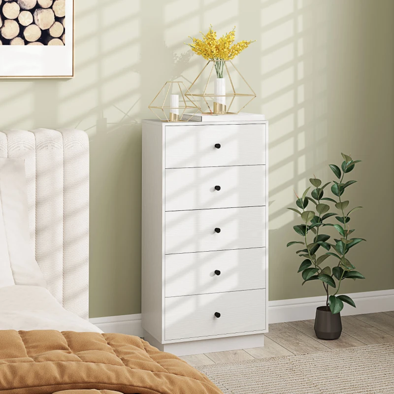 HOMCOM Kommode 5 Schubladen, hoher und schmaler Aufbewahrungsmöbel im modernen Stil für Schlafzimmer, Wohnzimmer - 47x29x95cm, weiß