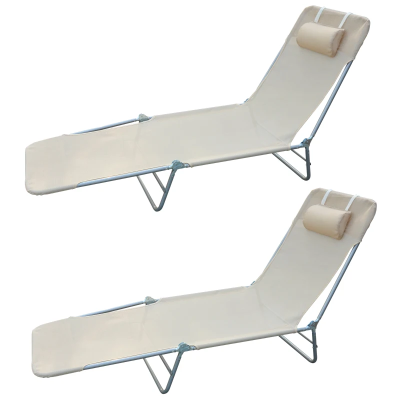 Outsunny Set 2 Tumbonas Plegables con Respaldo Reclinable a 4 Niveles, Metal y Tejido de Malla, Beige