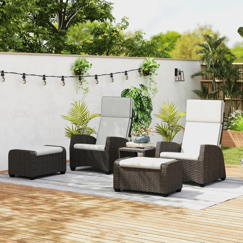 Outsunny 5-Piece Rattan Garden Furniture Set with Cushions - Brown
