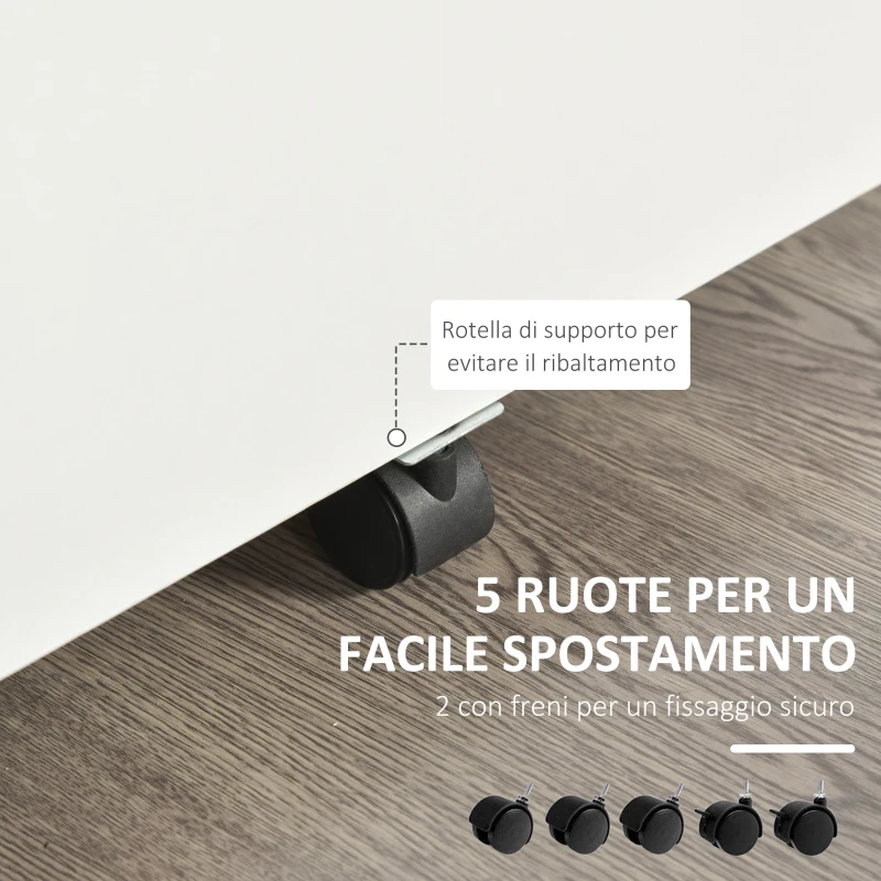 Vinsetto Cassettiera Ufficio a 2 Cassetti con Serratura e 5 Ruote, in Truciolato, 40x49x58 cm, Bianco