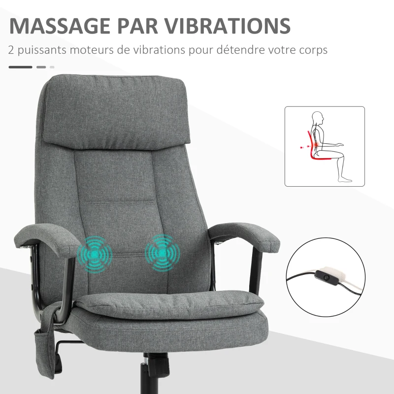 Vinsetto Silla de oficina ejecutiva con masaje silla de oficina ergonómica confortable asiento ajustable en altura tela de lino Gris