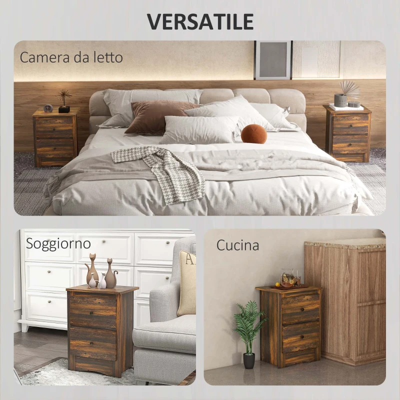 HOMCOM Comodino con 2 Cassetti dallo stile Rustico in Legno, 40x30x56 cm, Marrone