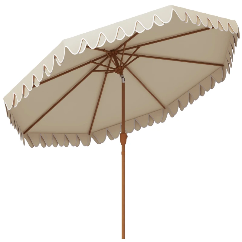 Outsunny Parasol inclinable redondo Ø 264 cm con flecos tela de poliéster alta densidad anti-UV mástil desmontable 8 varillas - crema