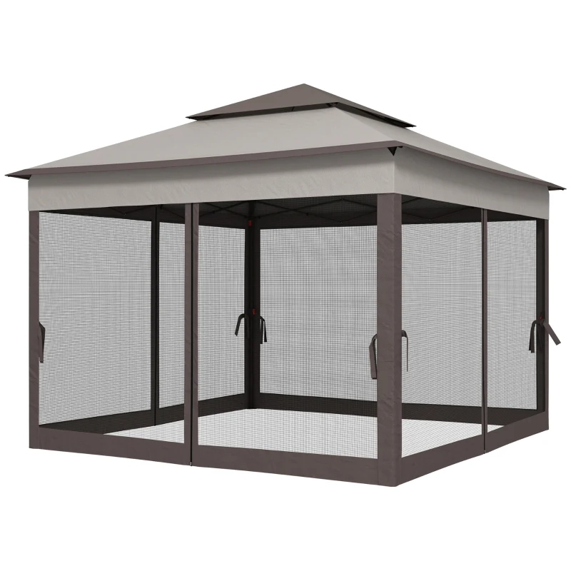 Outsunny Gazebo Pieghevole con Pareti Laterali Grigio 3,25 x 3,25 x 2,7 m