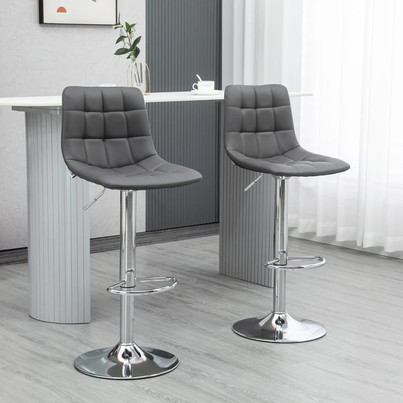 HOMCOM Set 2 Barhocker aus Kunstleder mit Rückenlehne und Fußstütze, 42x45x89-110cm, Grau