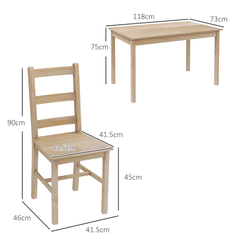 HOMCOM Conjunto de Comedor de 5 Piezas Mesa con Sillas Conjunto de Asientos Madera Maciza 118x73x75 cm Natural