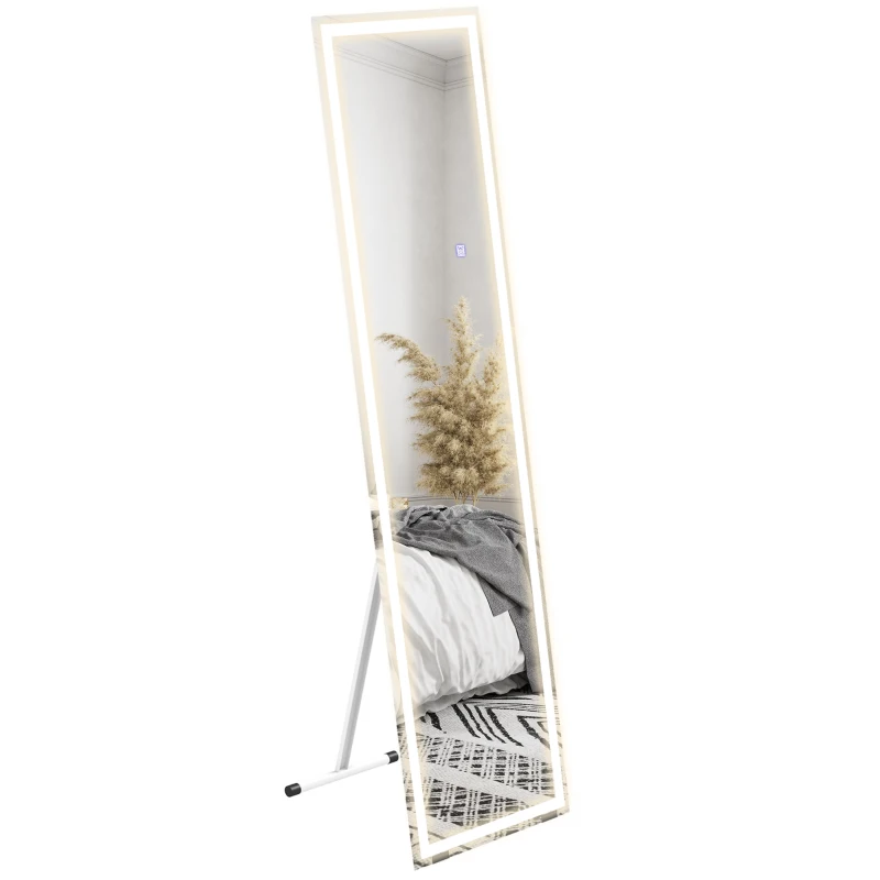HOMCOM Specchio rettangolare a pavimento a piena lunghezza con illuminazione LED da appoggiare o a parete 150 x 40 cm bianco