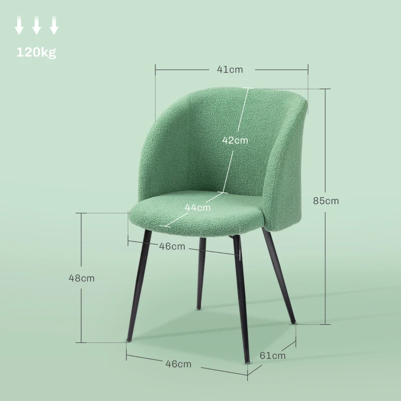 HOMCOM Conjunto de 2 sillas de comedor con respaldo de tela de lana rizada y patas de acero 55x62x80 cm Verde Negro