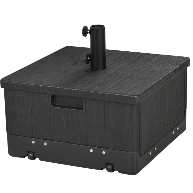 Outsunny Pie de sombrilla base de lestage mesa auxiliar jardinera con drenaje ruedas y asas PE y metal Negro